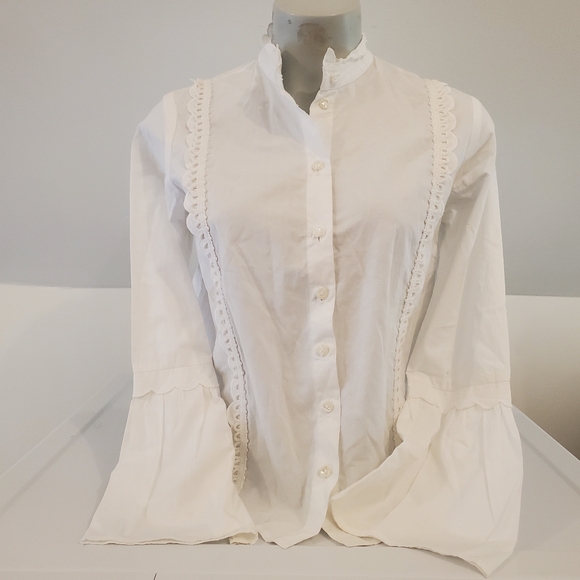 Topshop White Frilled Blouse w Bell Sleeves - Picture 1 of 5